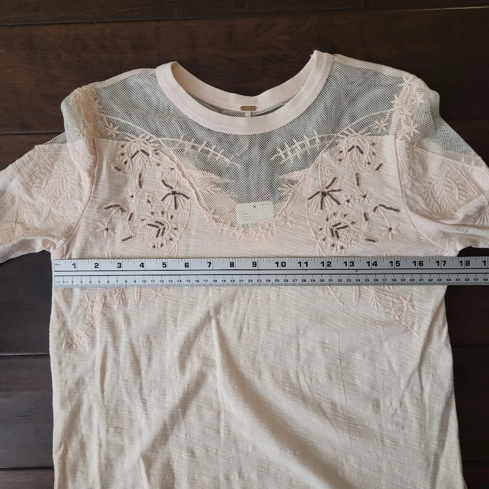 NWT‎ Free People Sz S Pink Embellished Mischa Lace Mesh Top Coquette Beaded